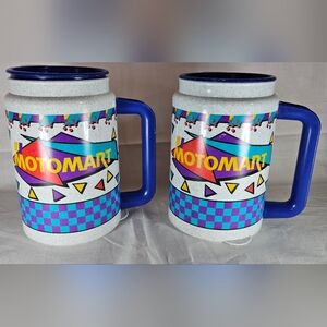 Vintage Whirley Motomart Refillable Cups Set of 2 Travel Mug with Lid 12oz